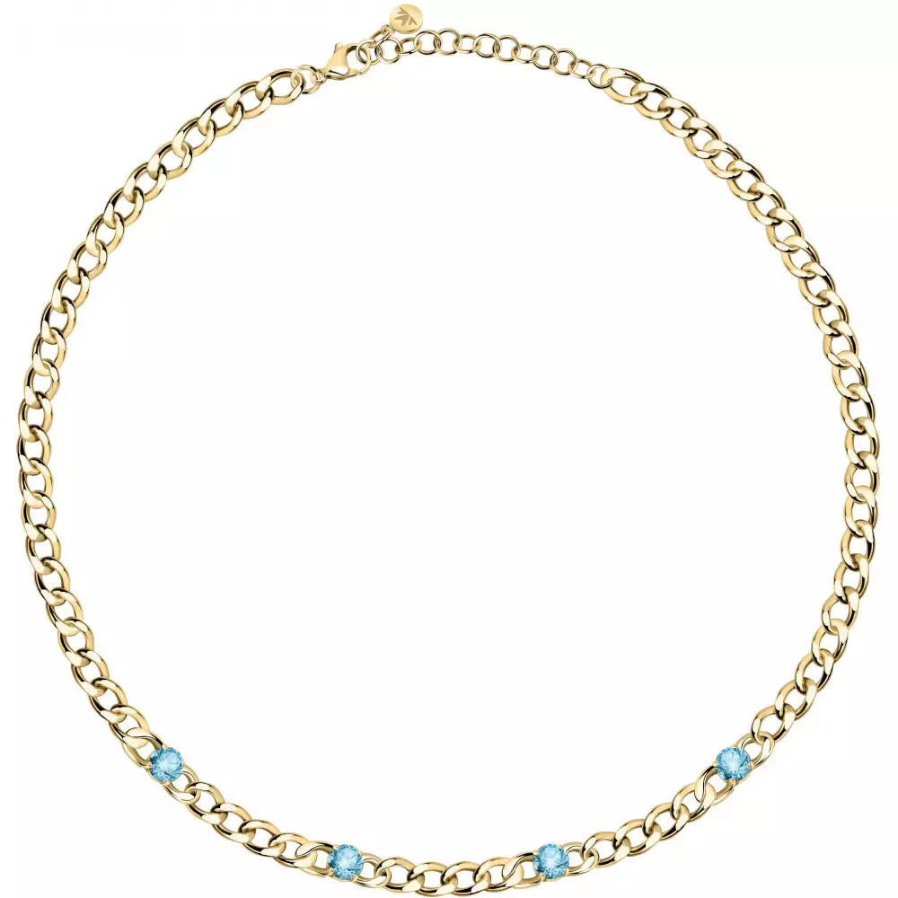 Collana dorata con pietre cristallo azzurro - Gioielleri Iarlori